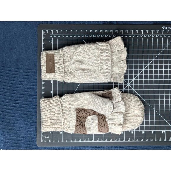 🆕Women and Men Beige Convertible Warm Wool Fingerless Gloves Flap Top Mittens - Picture 3 of 8